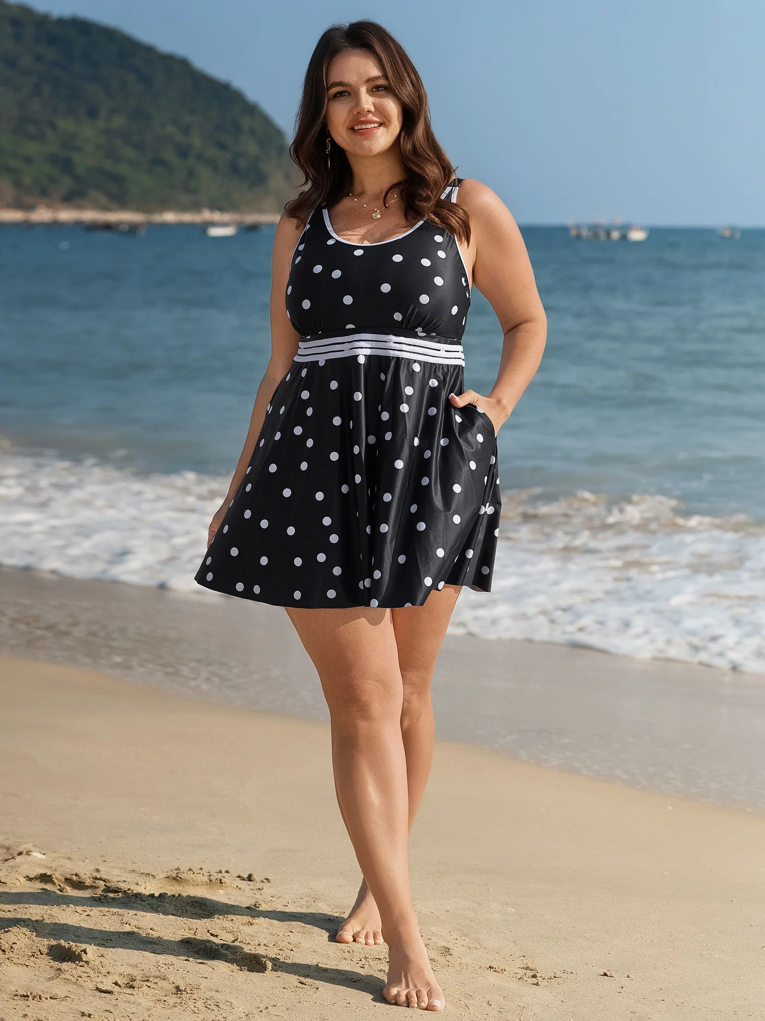 Anti-Float Ties Polka Dot Swim Dress - Image 3