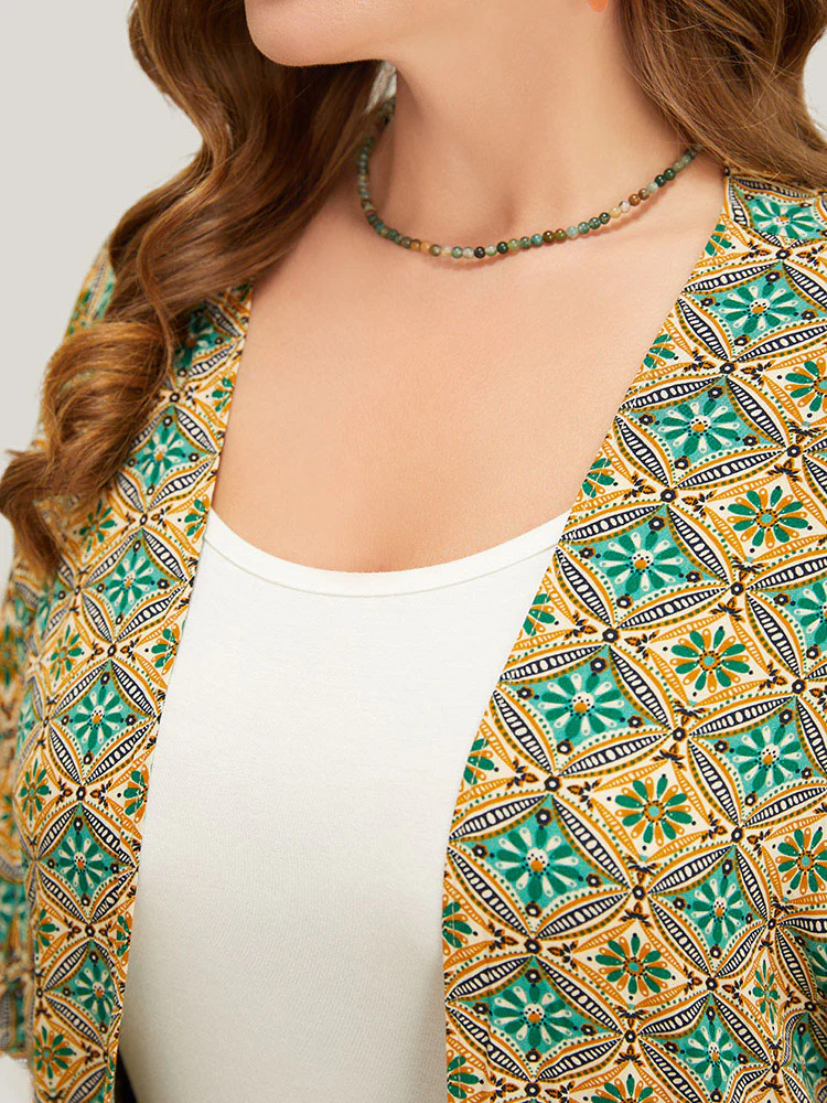 Bandana Batwing Sleeve Tassels Trim Split Open Front Kimono - Image 5