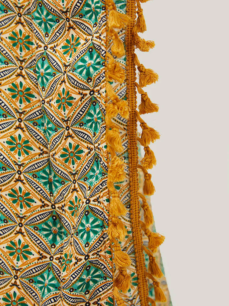 Bandana Batwing Sleeve Tassels Trim Split Open Front Kimono - Image 8