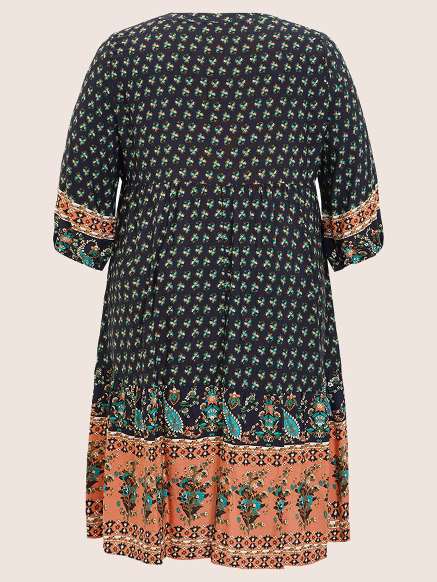 Bandana Tassels Lantern Sleeve Ruffle Pocket Keyhole Neck Dress - Image 7