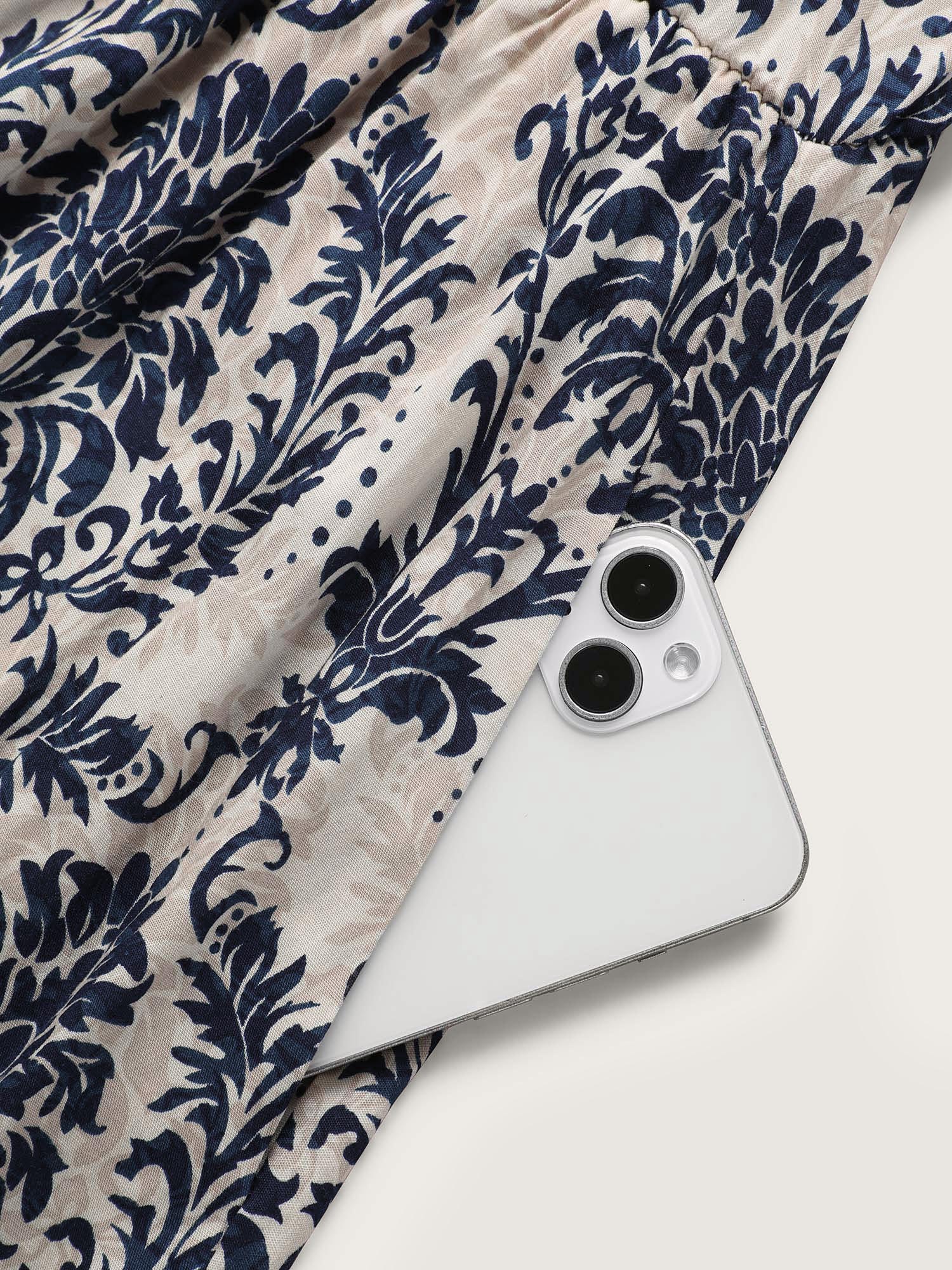 Damask Print Tie Knot Puff Sleeve Dress - Image 11