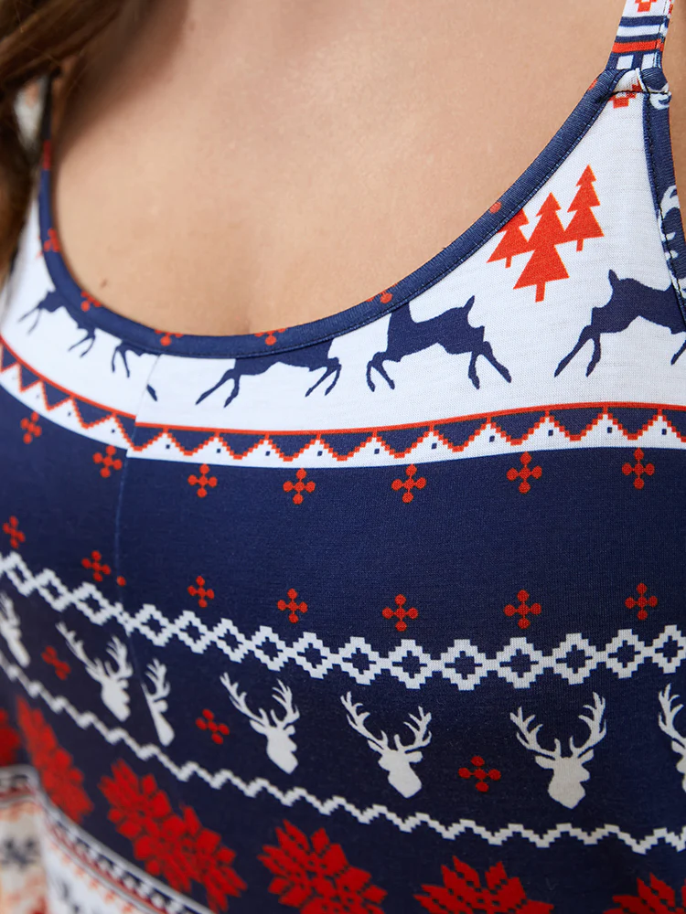 Elk Snowflake Print Pocket Striped Cami Jumpsuit - Image 7