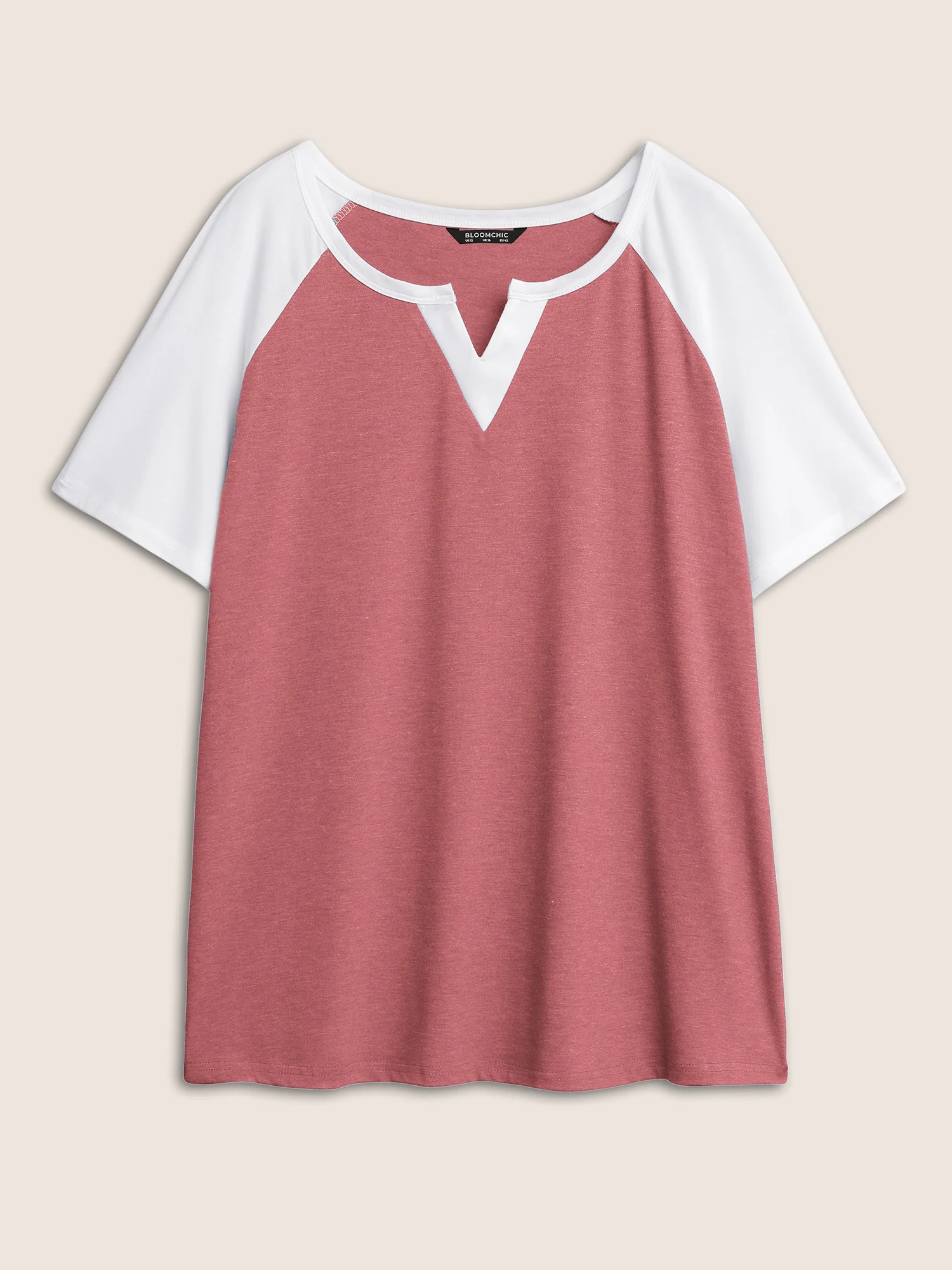Colorblock Contrast Notched Raglan Sleeve T-shirt - Image 6