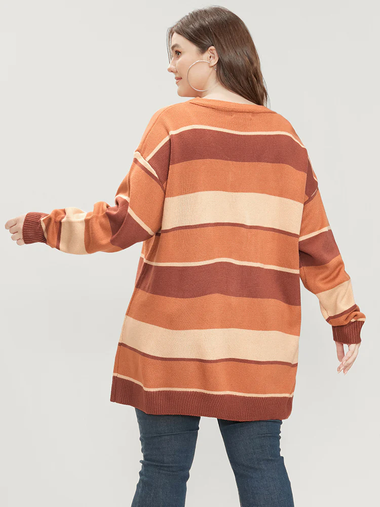 Colorblock Contrast Pointelle Knit Button Front Cardigan - Image 5