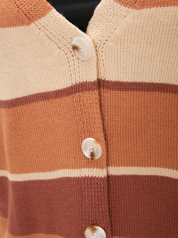 Colorblock Contrast Pointelle Knit Button Front Cardigan - Image 7