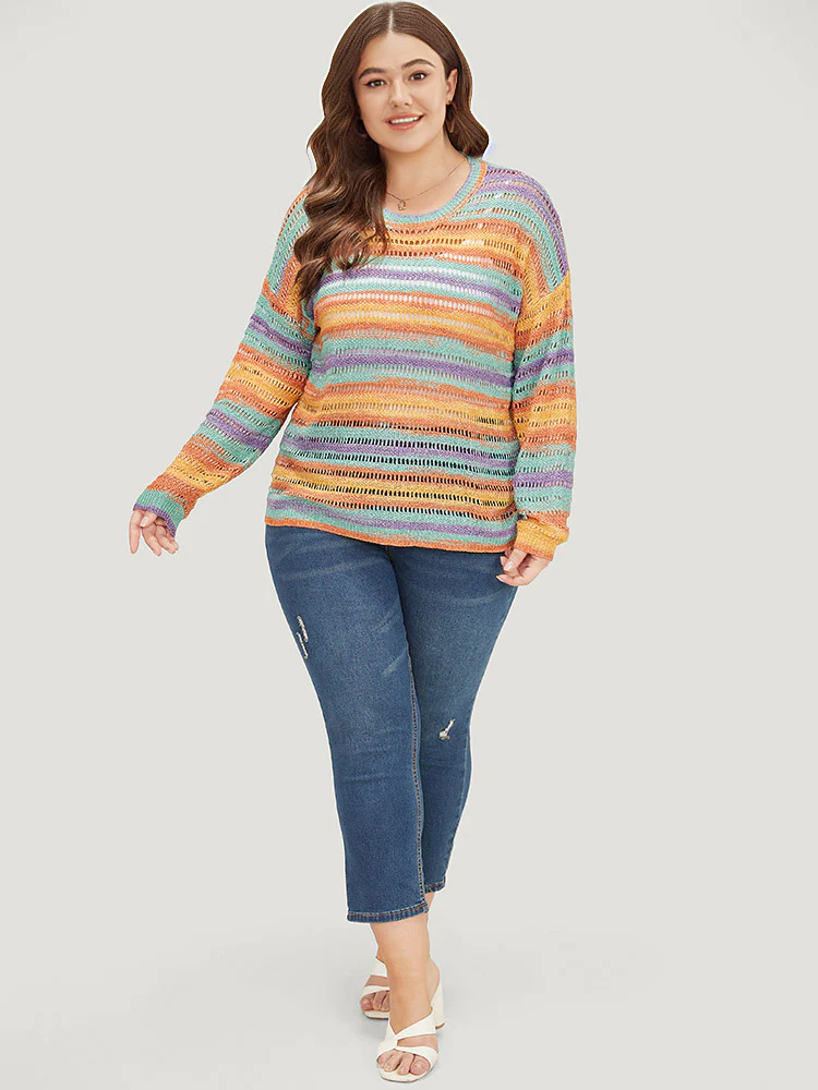 Contrast Striped Cut Out Ombre Pullover - Image 4