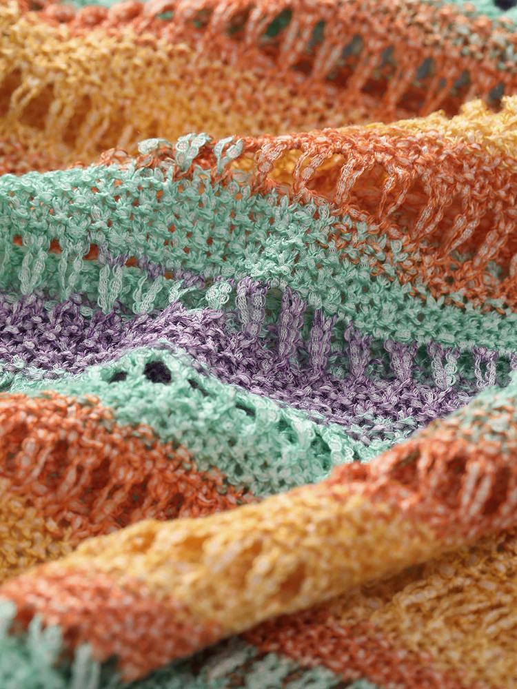 Contrast Striped Cut Out Ombre Pullover - Image 5