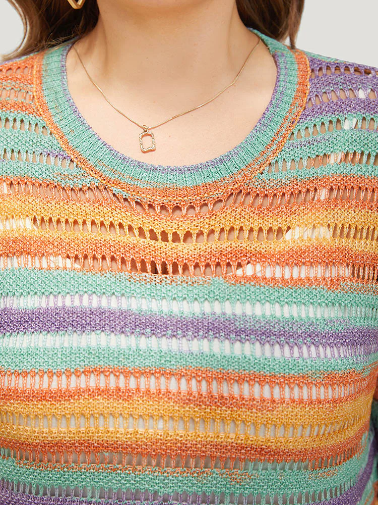 Contrast Striped Cut Out Ombre Pullover - Image 6