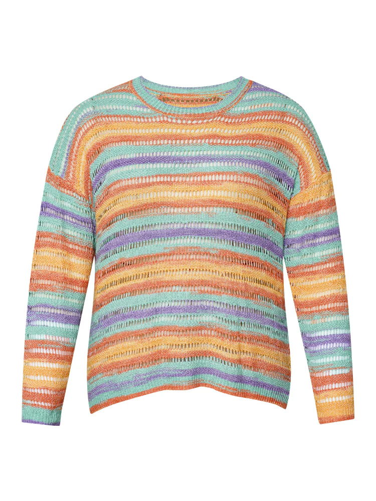 Contrast Striped Cut Out Ombre Pullover - Image 8