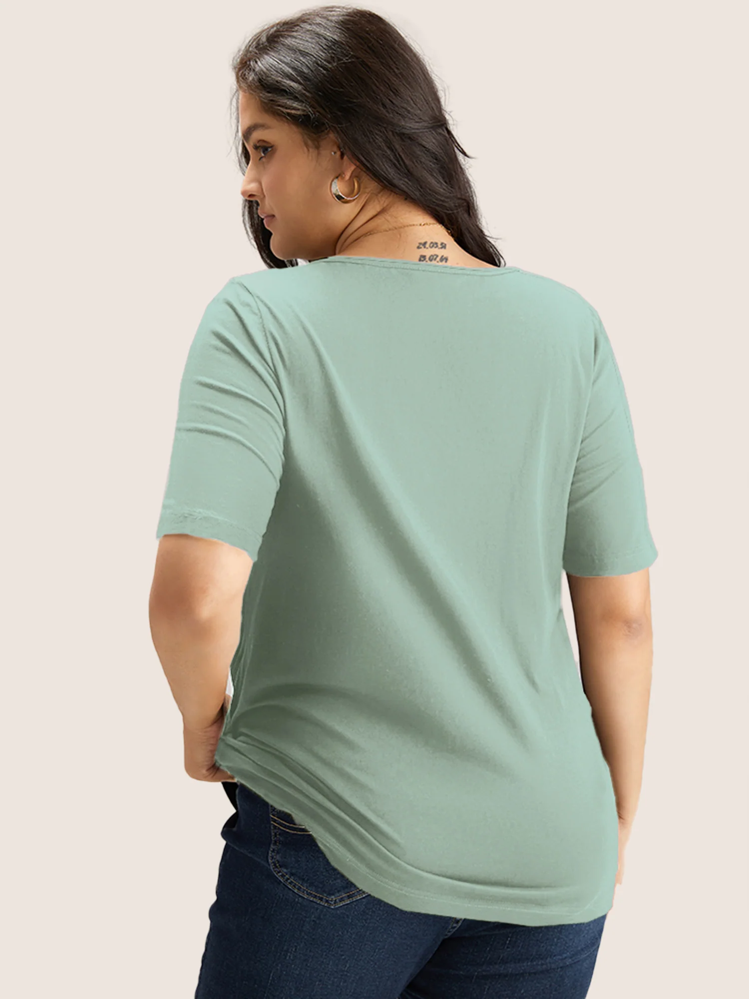Cotton V Neck Plain Basic T-shirt - Image 12