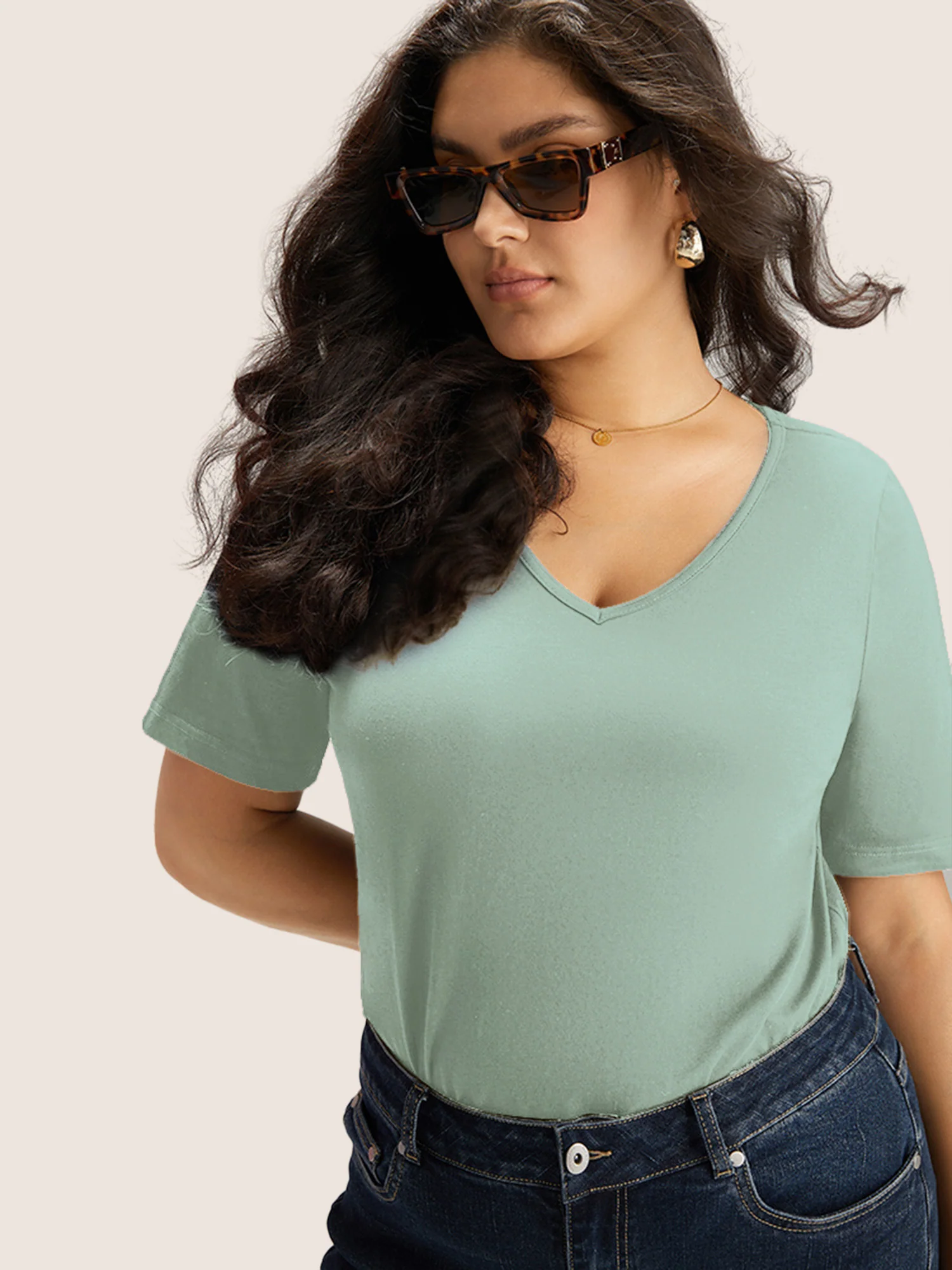 Cotton V Neck Plain Basic T-shirt - Image 15