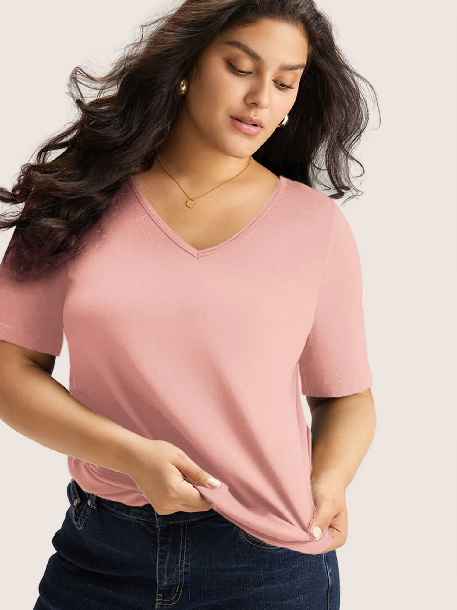 Cotton V Neck Plain Basic T-shirt - Image 16