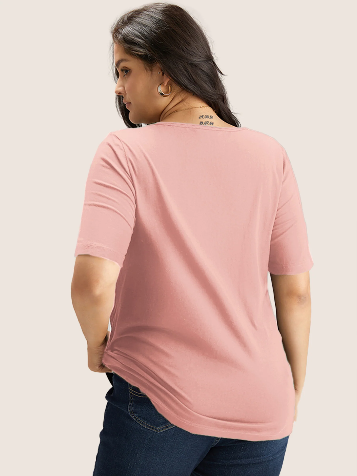 Cotton V Neck Plain Basic T-shirt - Image 17