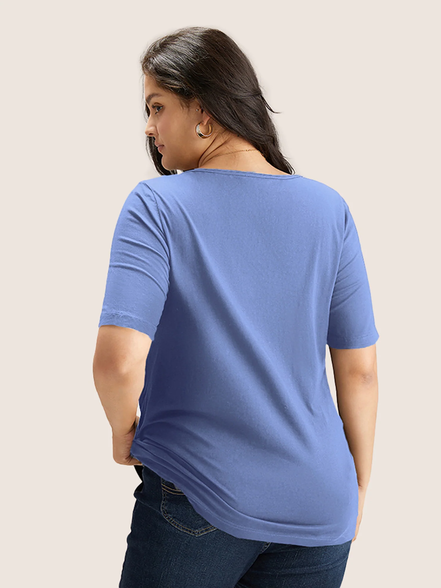 Cotton V Neck Plain Basic T-shirt - Image 22