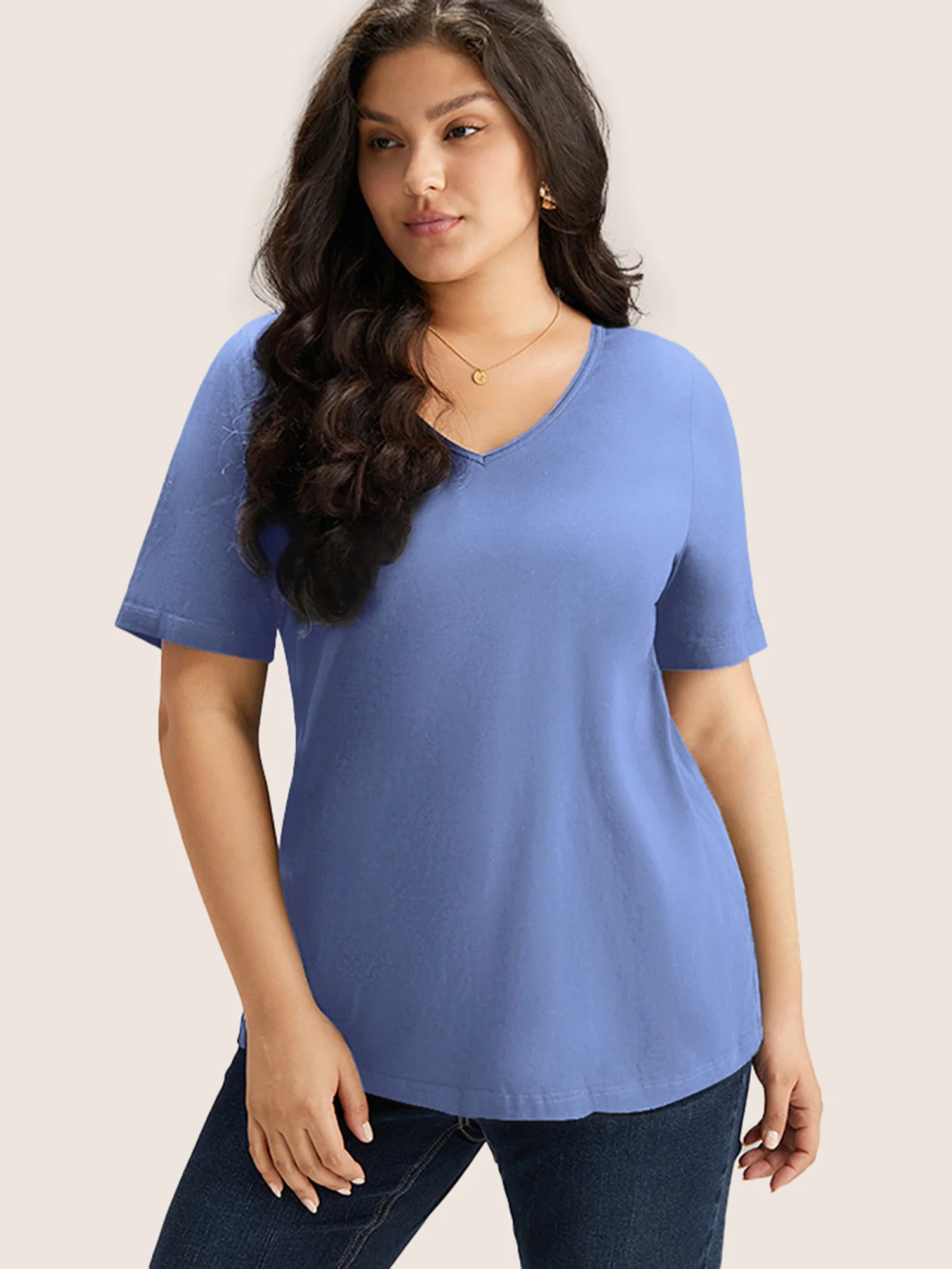 Cotton V Neck Plain Basic T-shirt - Image 24