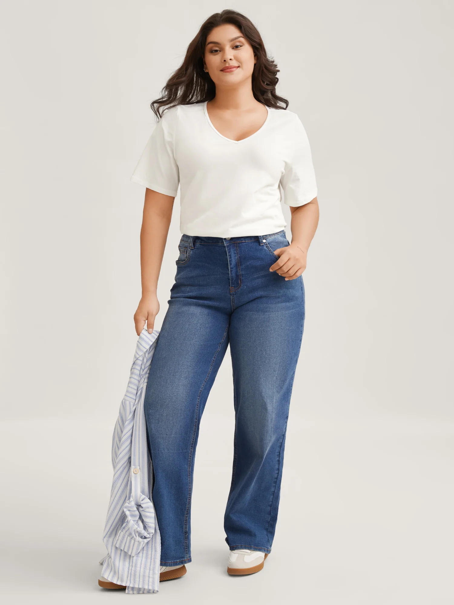 Cotton V Neck Plain Basic T-shirt - Image 3