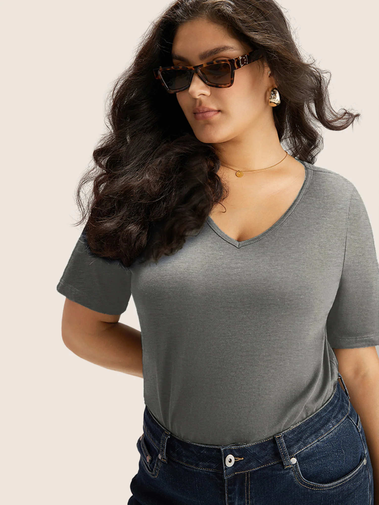 Cotton V Neck Plain Basic T-shirt - Image 30