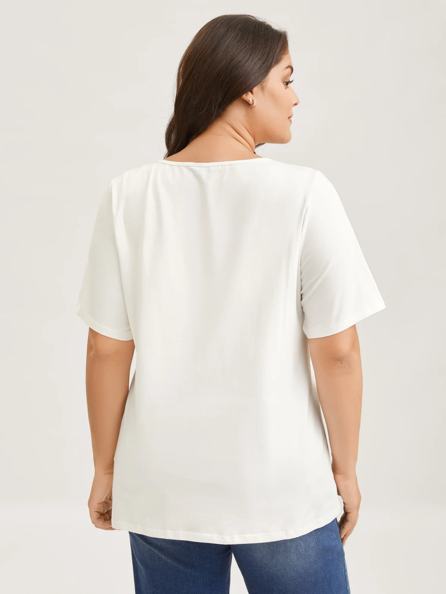 Cotton V Neck Plain Basic T-shirt - Image 4
