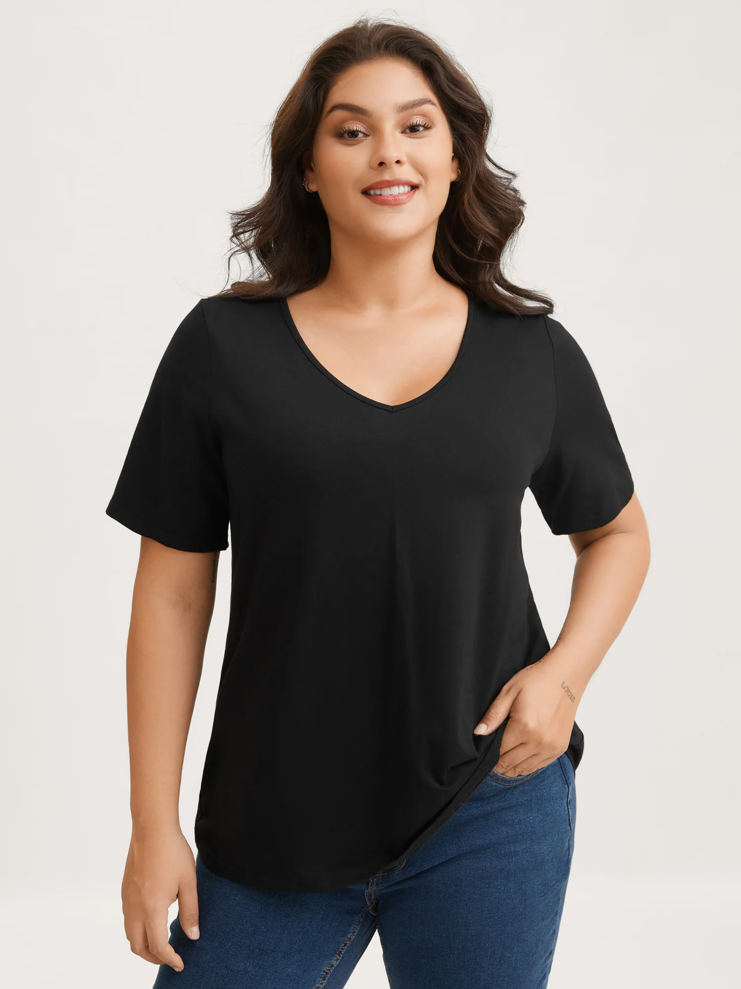 Cotton V Neck Plain Basic T-shirt - Image 5
