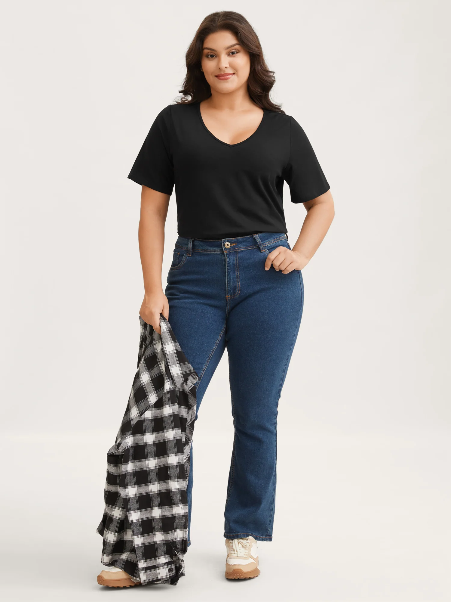 Cotton V Neck Plain Basic T-shirt - Image 7