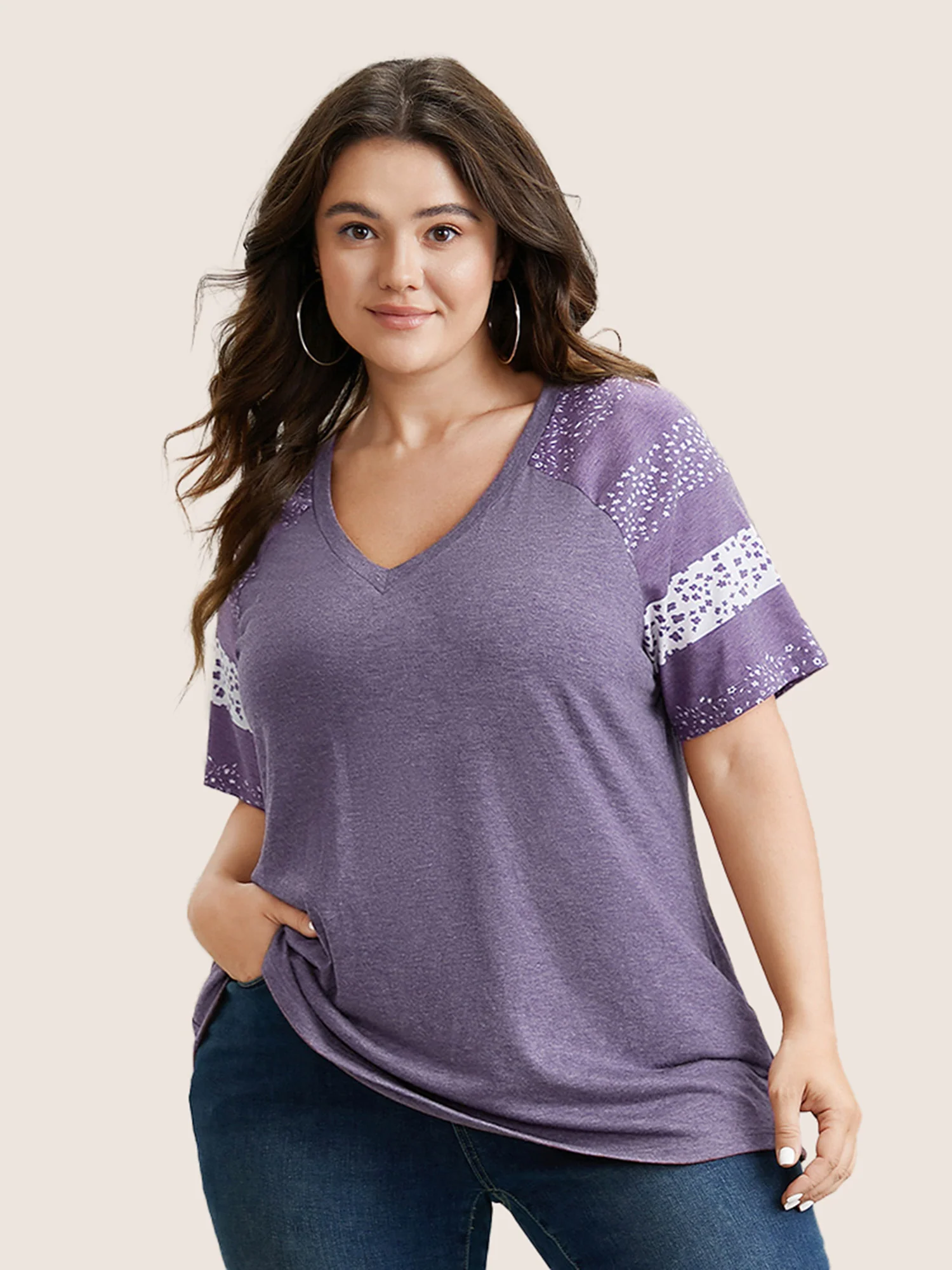 Ditsy Floral Colorblock Contrast Raglan Sleeve T-shirt - Image 11