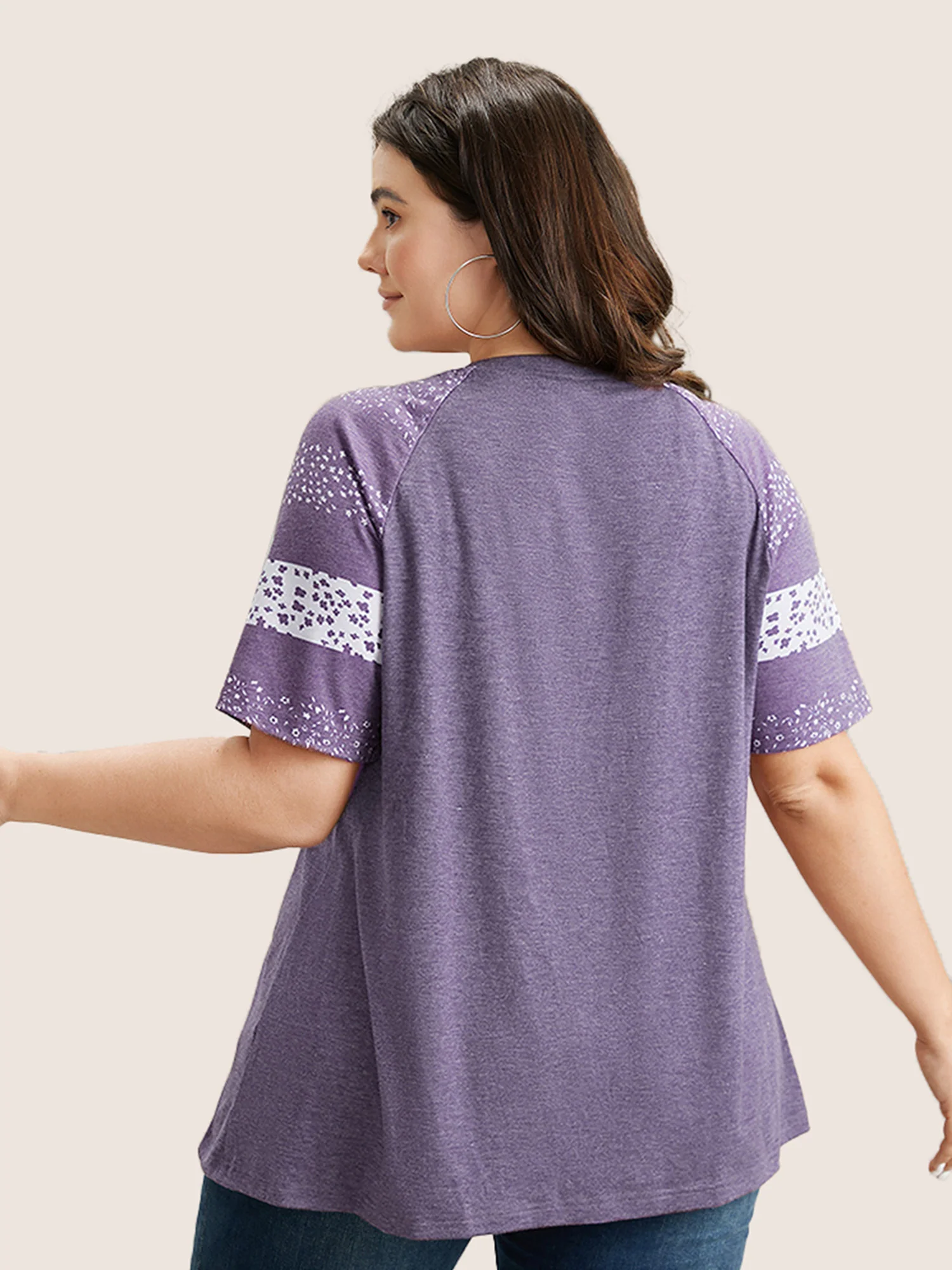 Ditsy Floral Colorblock Contrast Raglan Sleeve T-shirt - Image 12