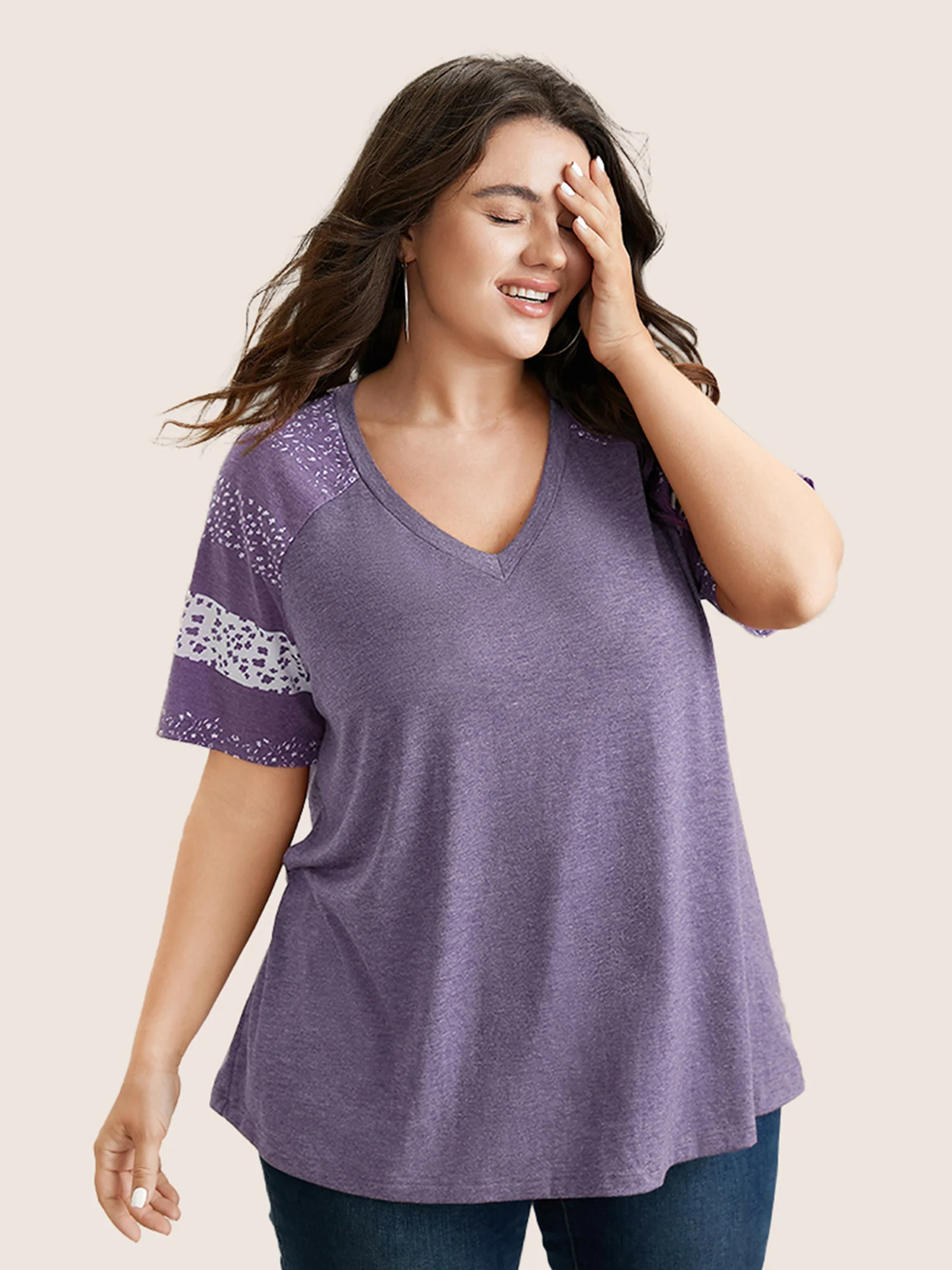 Ditsy Floral Colorblock Contrast Raglan Sleeve T-shirt - Image 13