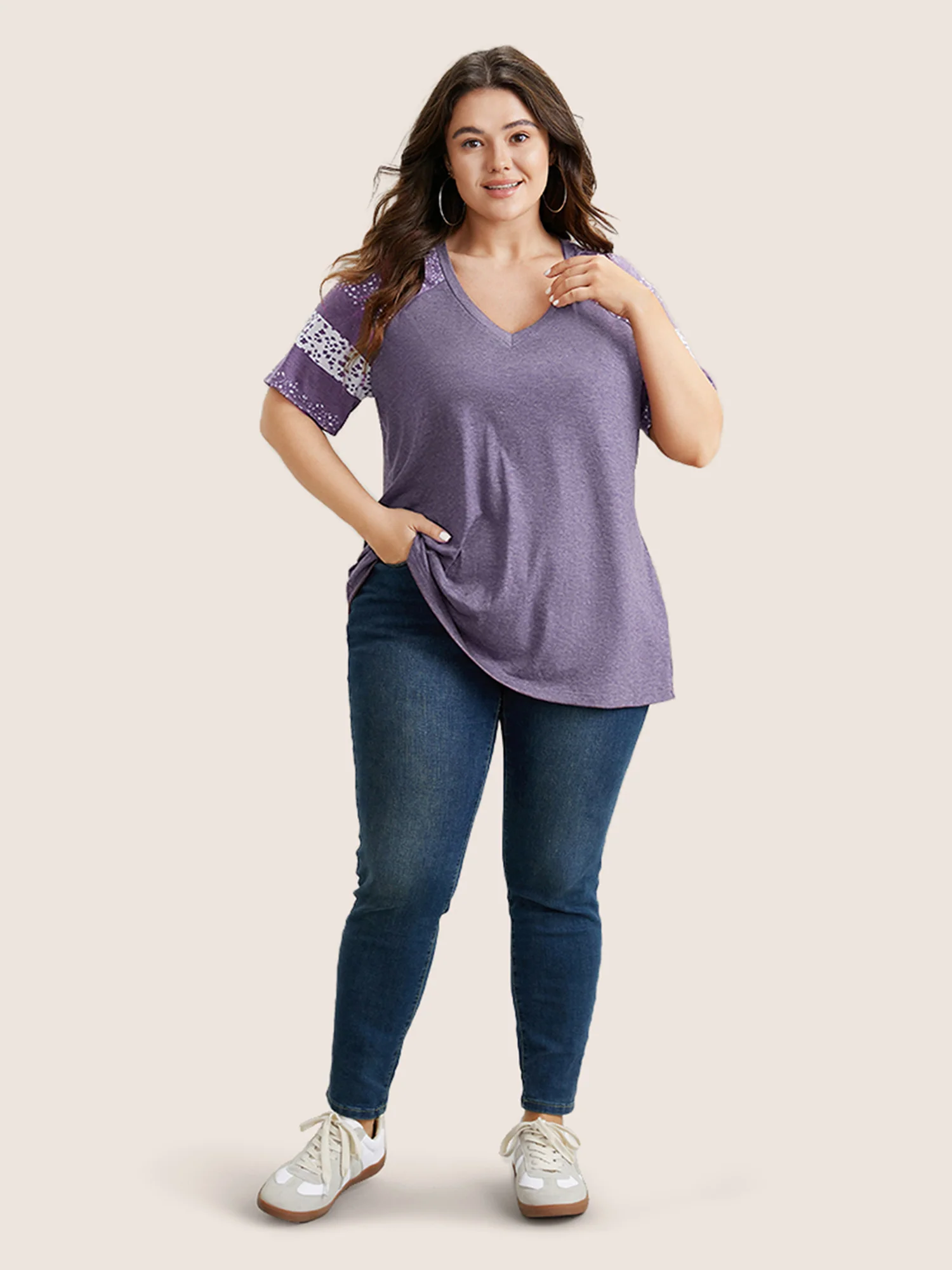 Ditsy Floral Colorblock Contrast Raglan Sleeve T-shirt - Image 14