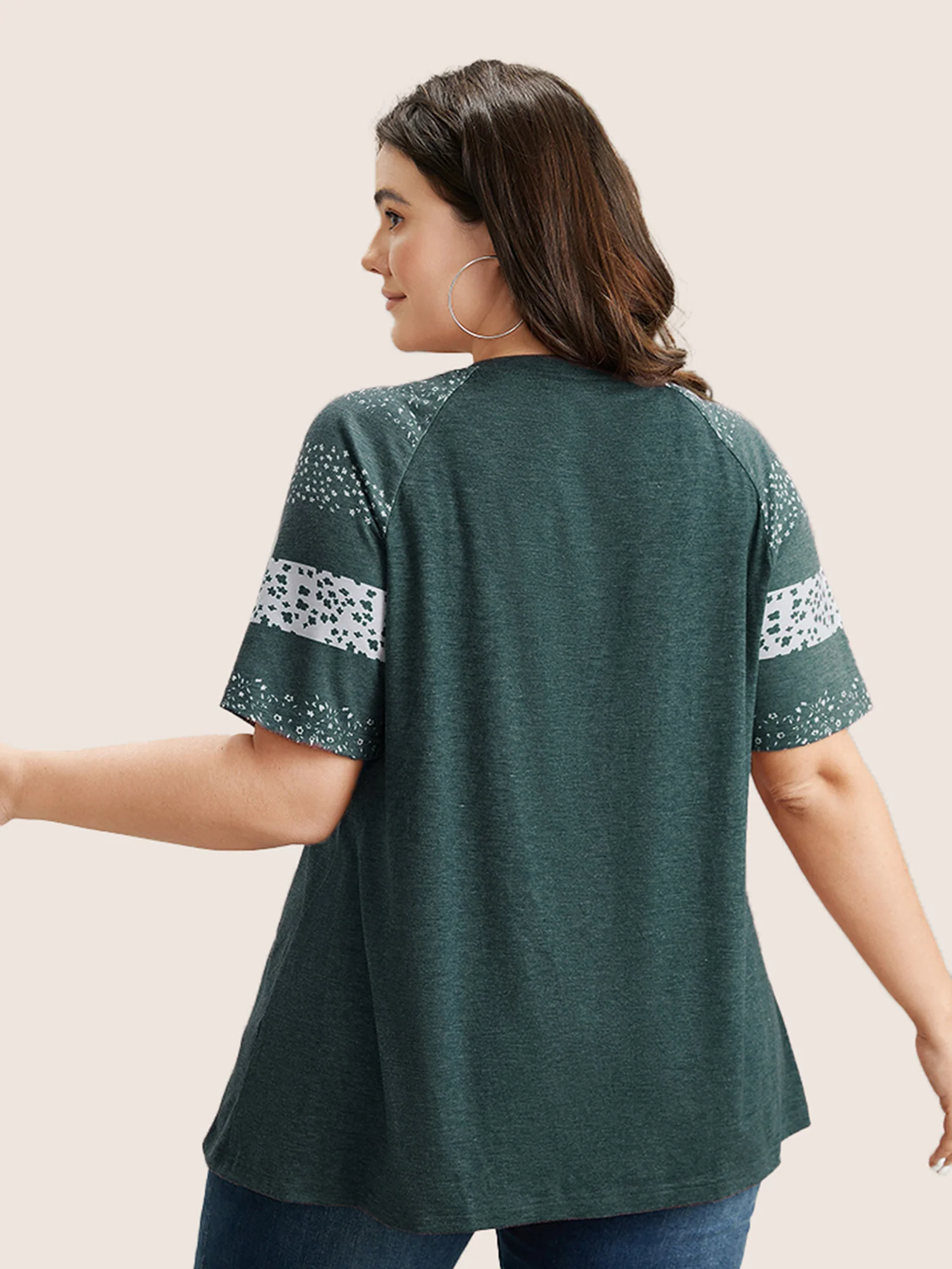 Ditsy Floral Colorblock Contrast Raglan Sleeve T-shirt - Image 16