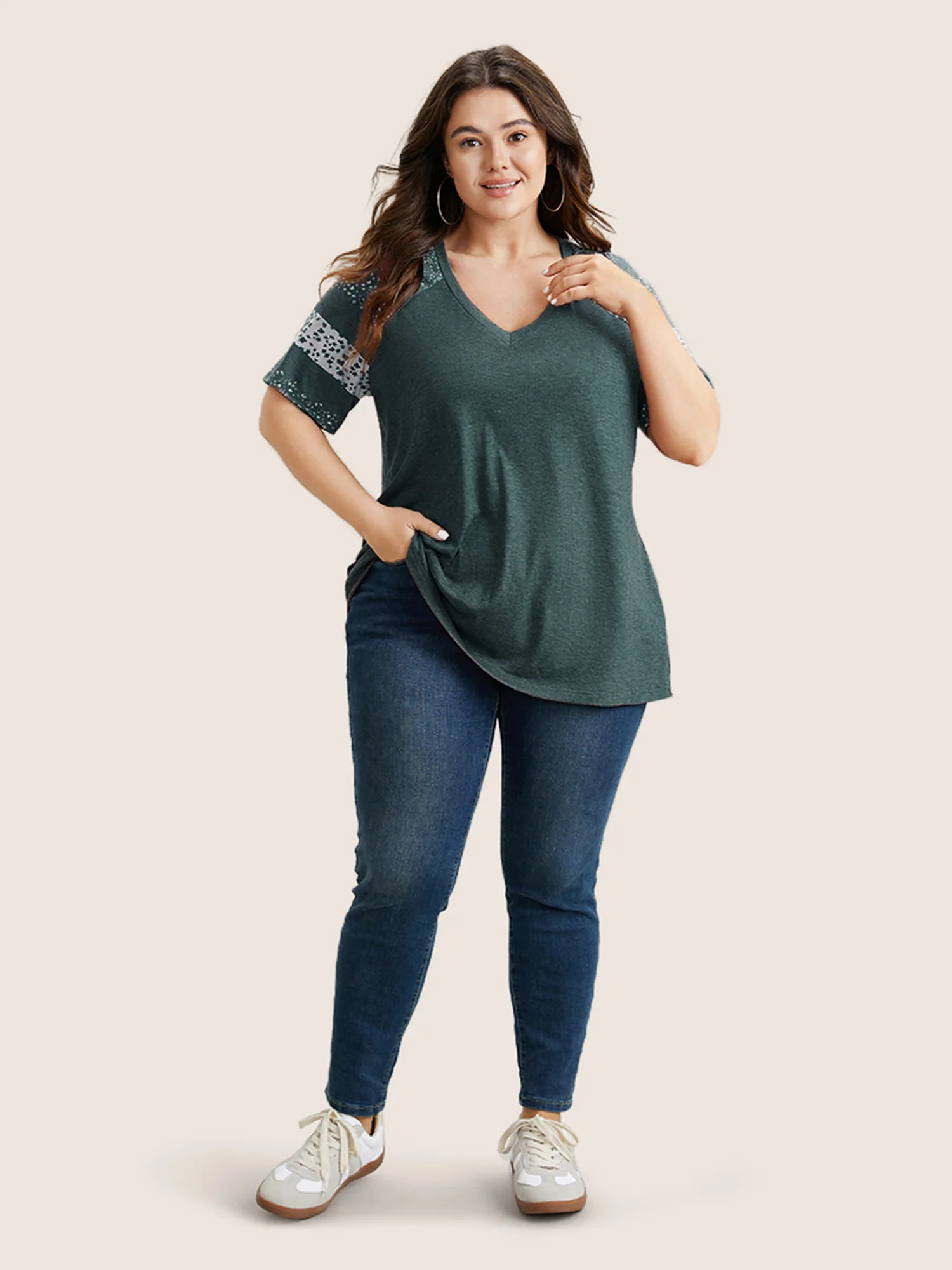 Ditsy Floral Colorblock Contrast Raglan Sleeve T-shirt - Image 18