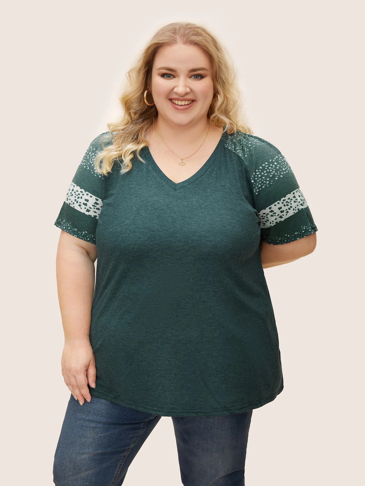 Ditsy Floral Colorblock Contrast Raglan Sleeve T-shirt - Image 19