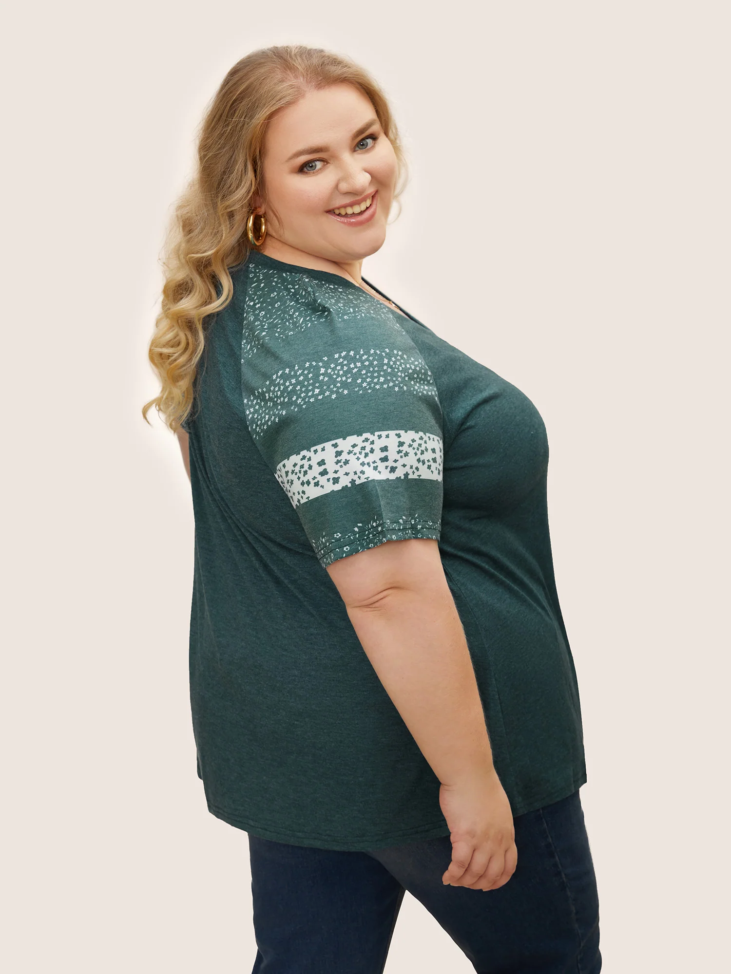 Ditsy Floral Colorblock Contrast Raglan Sleeve T-shirt - Image 20