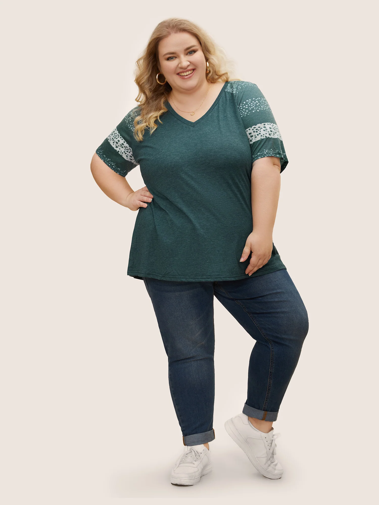 Ditsy Floral Colorblock Contrast Raglan Sleeve T-shirt - Image 21