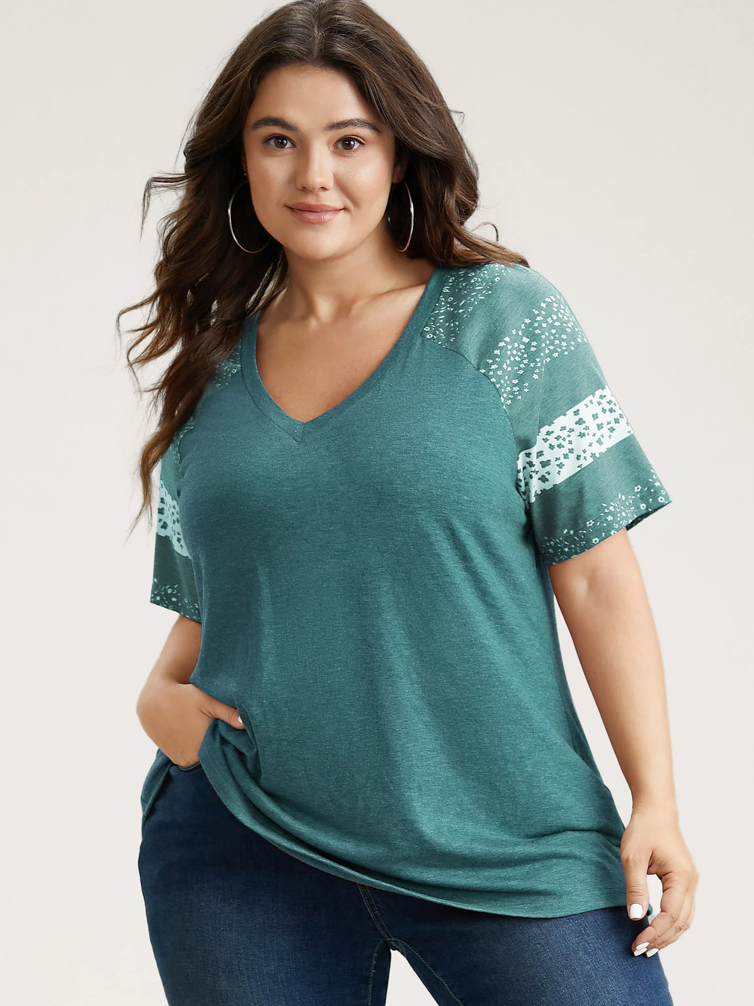 Ditsy Floral Colorblock Contrast Raglan Sleeve T-shirt - Image 23