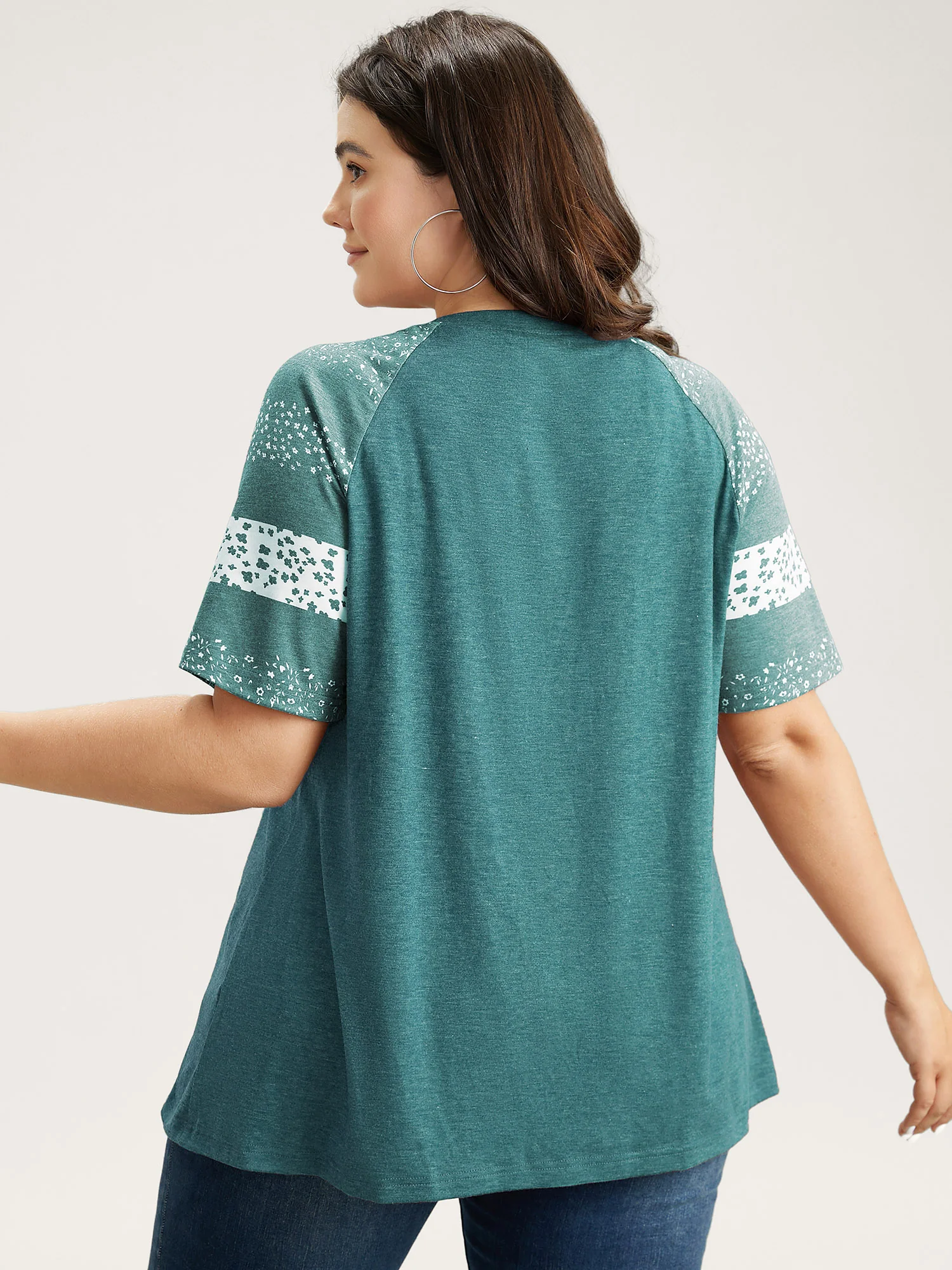 Ditsy Floral Colorblock Contrast Raglan Sleeve T-shirt - Image 24