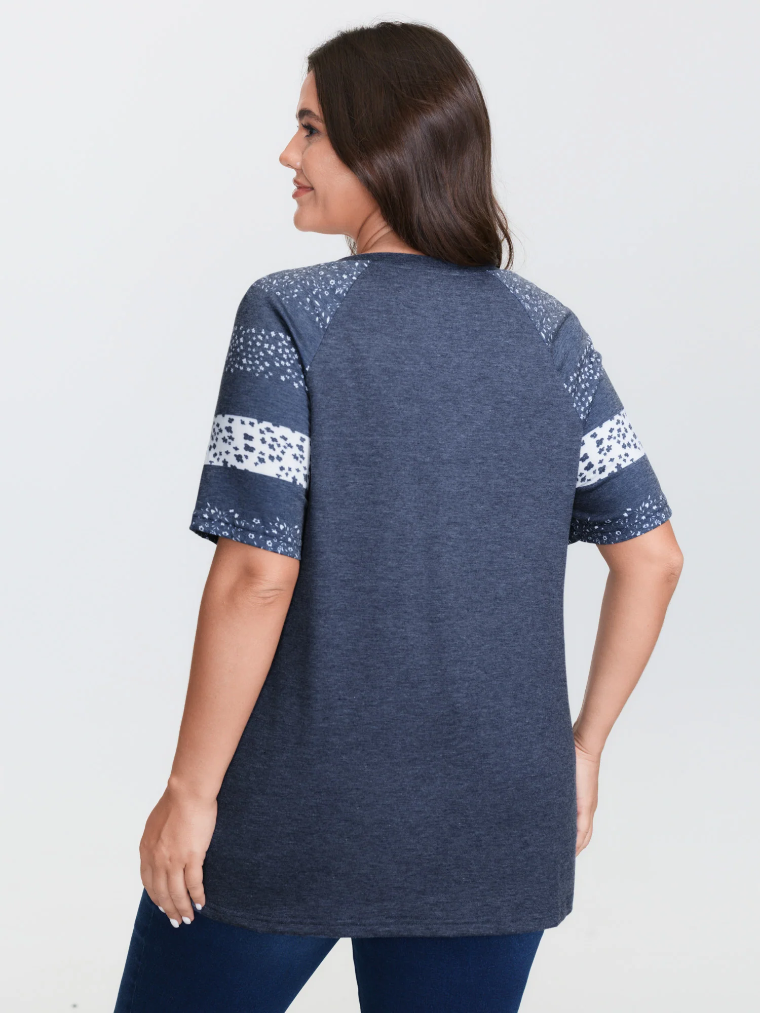 Ditsy Floral Colorblock Contrast Raglan Sleeve T-shirt - Image 4