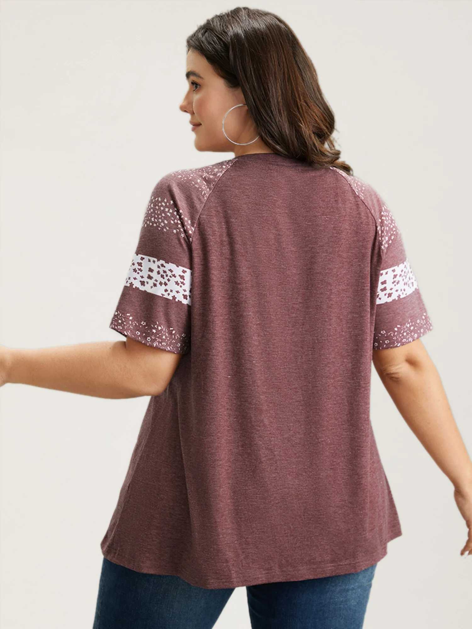 Ditsy Floral Colorblock Contrast Raglan Sleeve T-shirt - Image 6