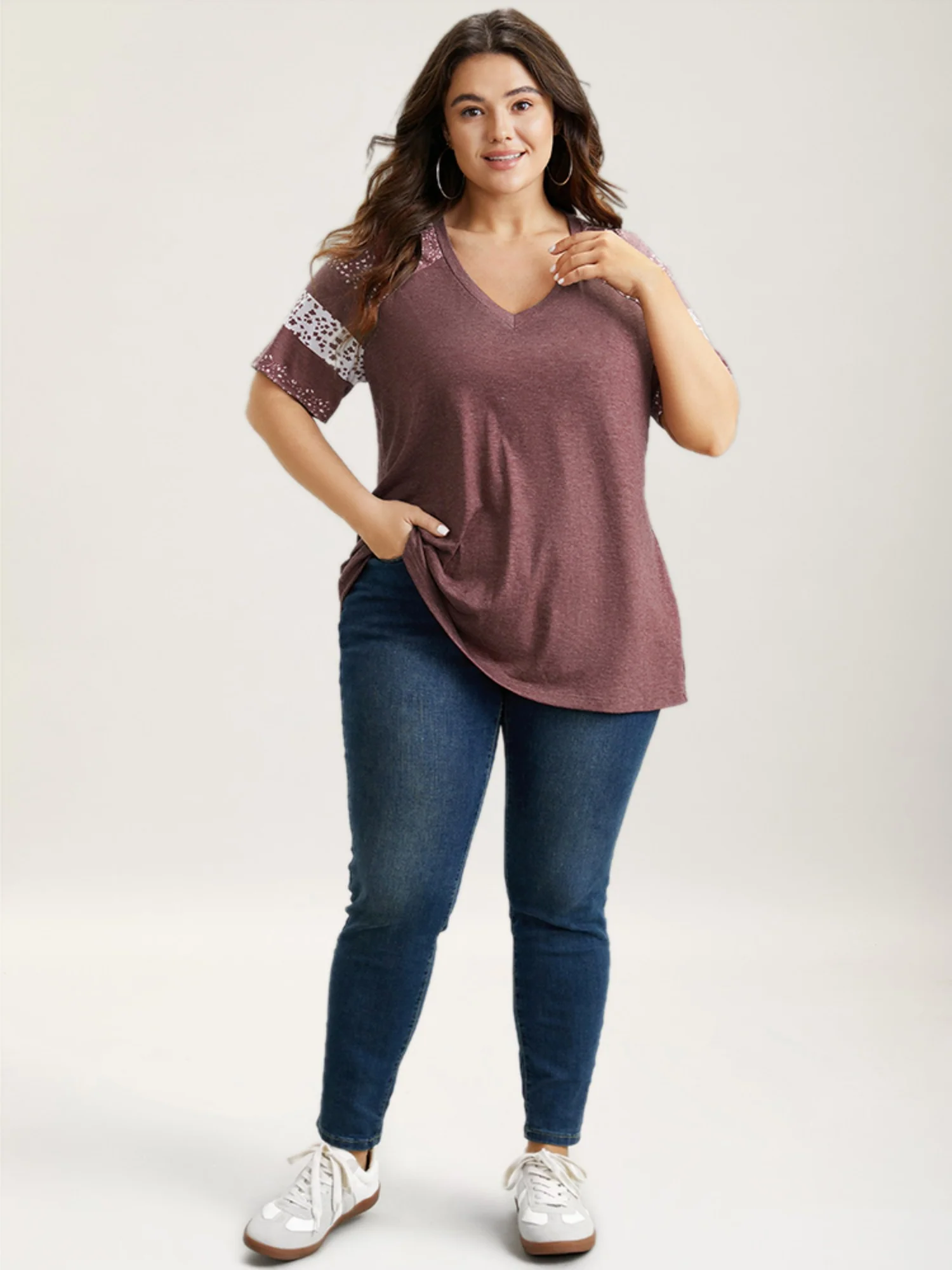 Ditsy Floral Colorblock Contrast Raglan Sleeve T-shirt - Image 8