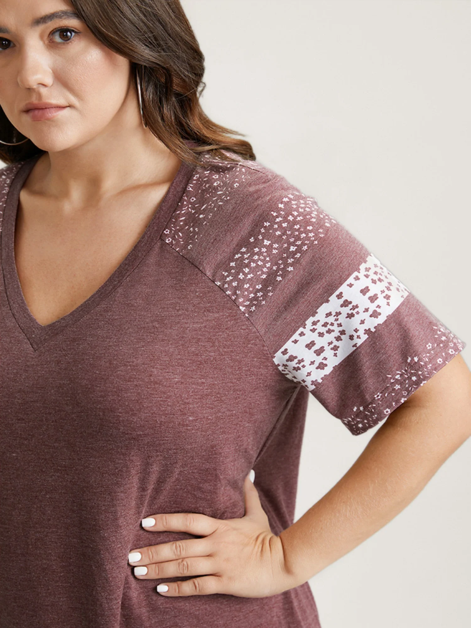 Ditsy Floral Colorblock Contrast Raglan Sleeve T-shirt - Image 9