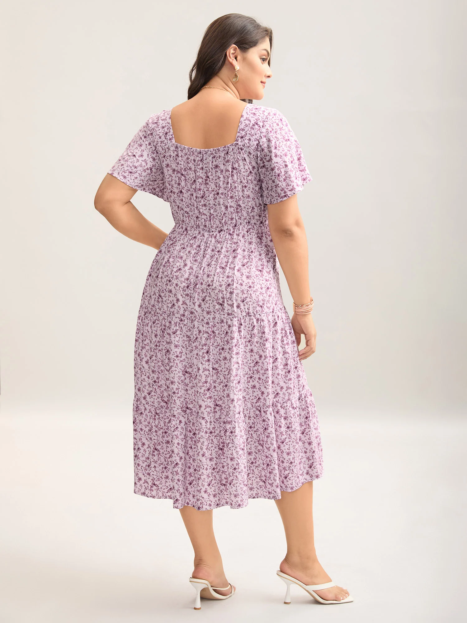 Ditsy Floral Sweetheart Drawstring Pocket Tiered Dress - Image 12