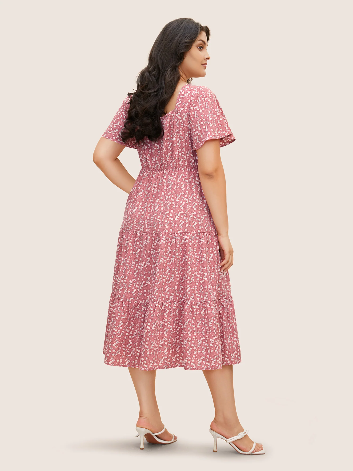 Ditsy Floral Sweetheart Drawstring Pocket Tiered Dress - Image 26