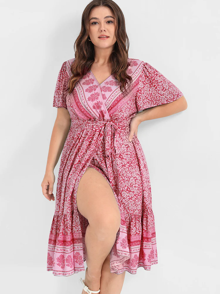 Ditsy Floral Ruffled Knotted Wrap Dress - Image 7