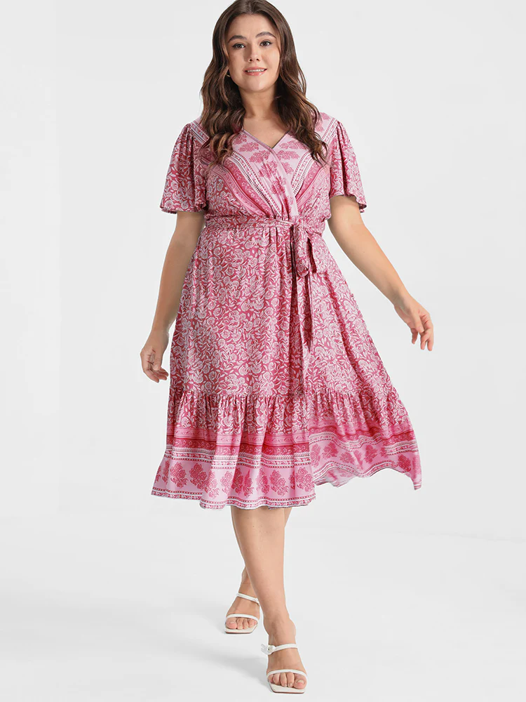 Ditsy Floral Ruffled Knotted Wrap Dress - Image 8