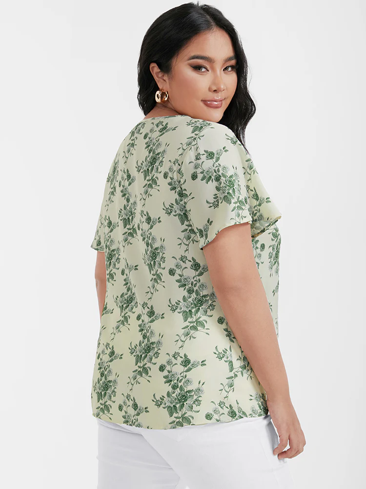 Ditsy Floral Twist-front Flutter V Neck Blouse - Image 5