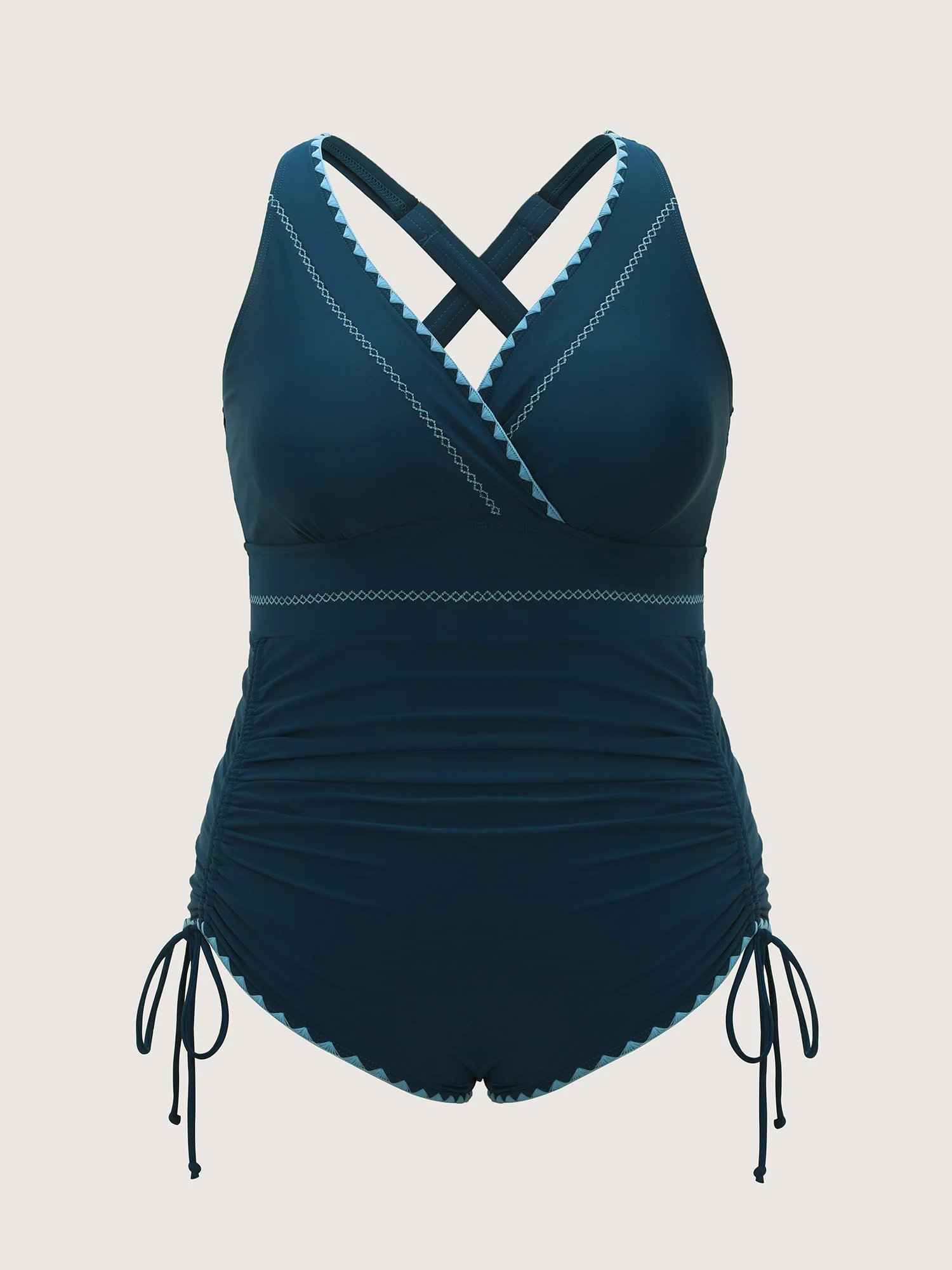 Embroidered Tummy-Control Pleated One-Piece Swimsuit - Image 8