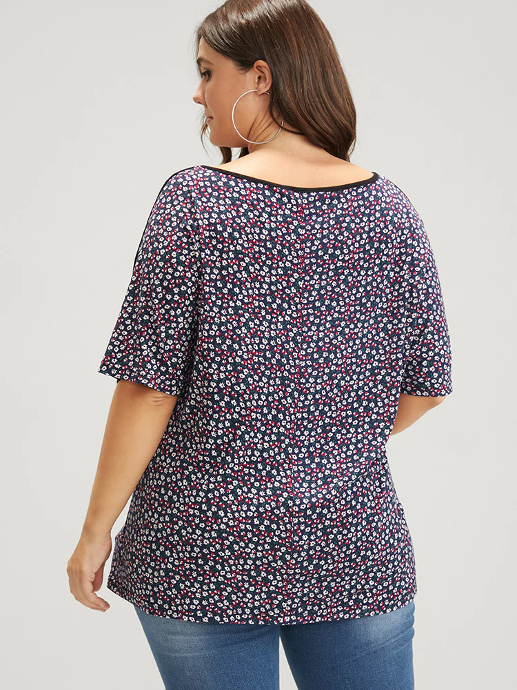 Floral Contrast Lace Ties Neck T-shirt - Image 7