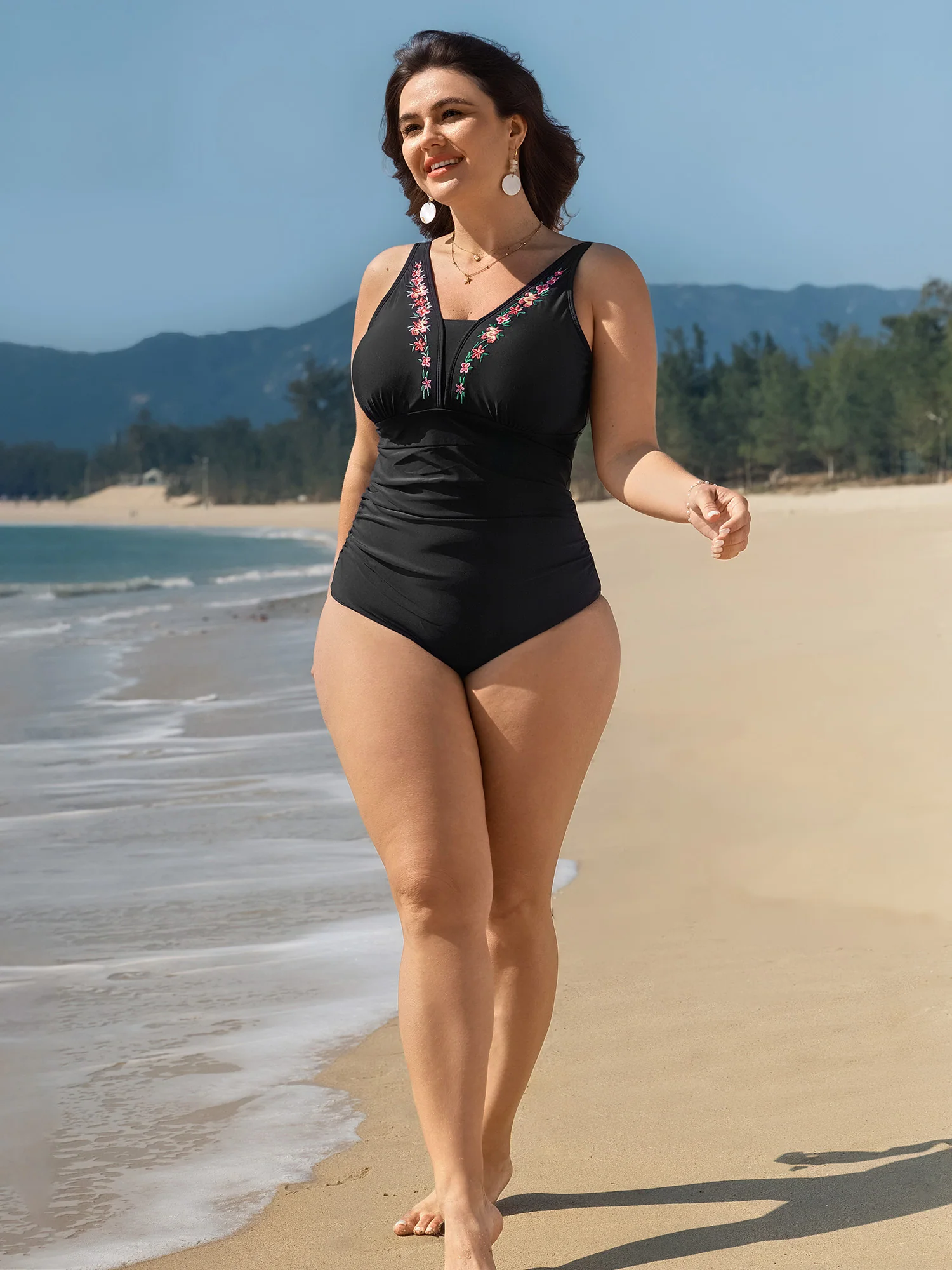 Floral Embroidered Tummy-Control One-Piece Swimsuit - Image 3