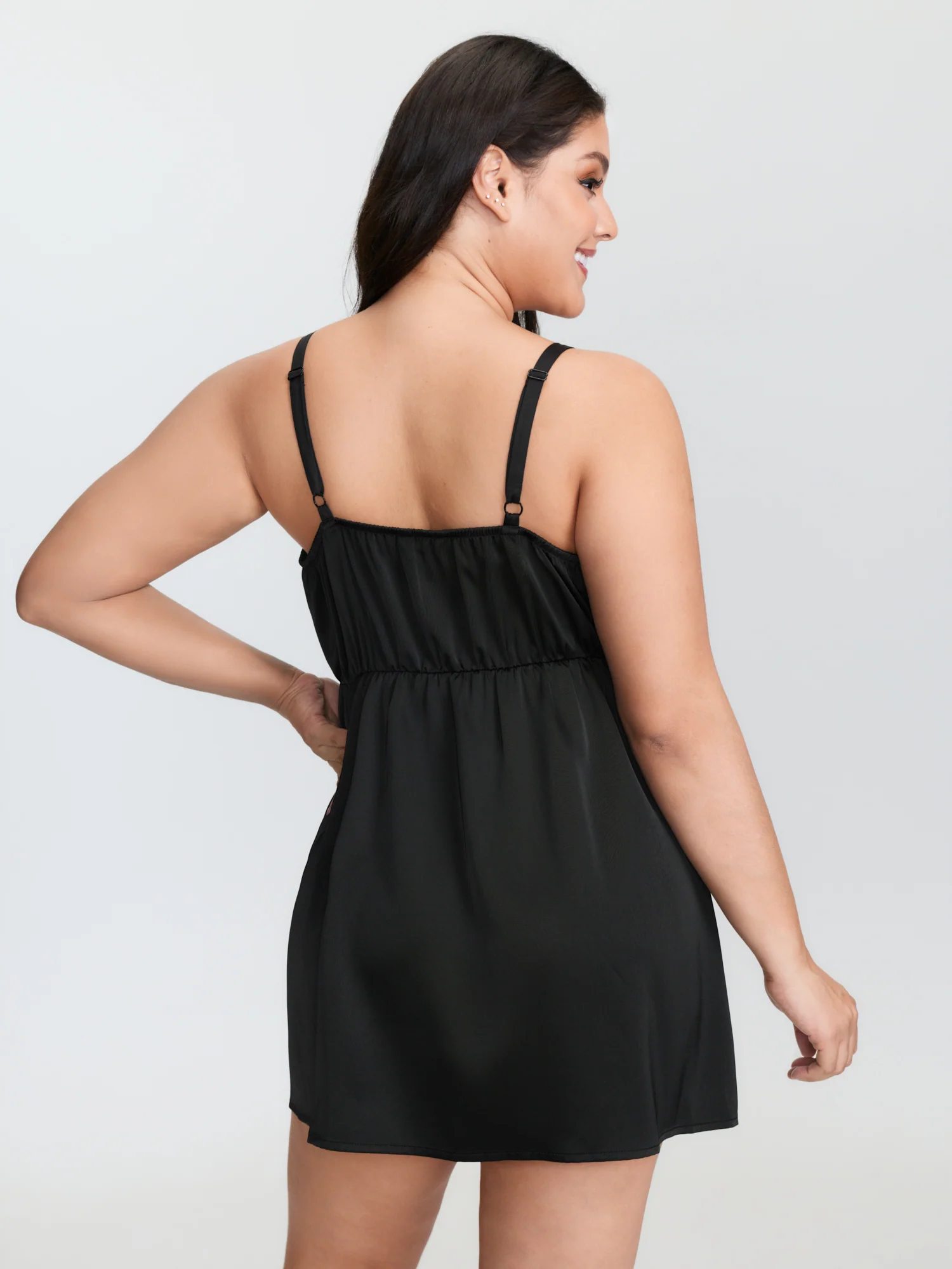 Floral Embroidery Satin Bow Detail Lounge Dress - Image 4