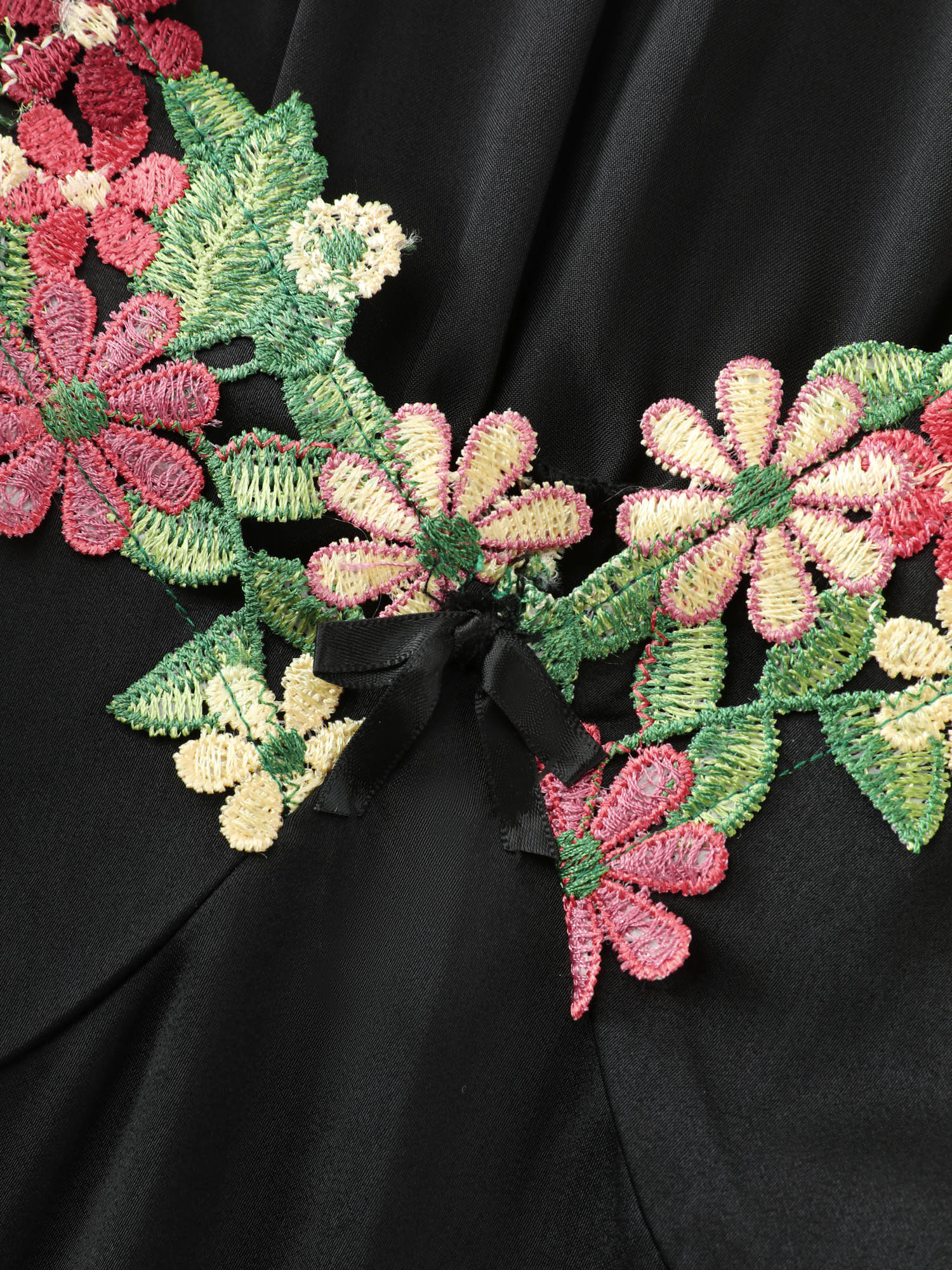 Floral Embroidery Satin Bow Detail Lounge Dress - Image 5