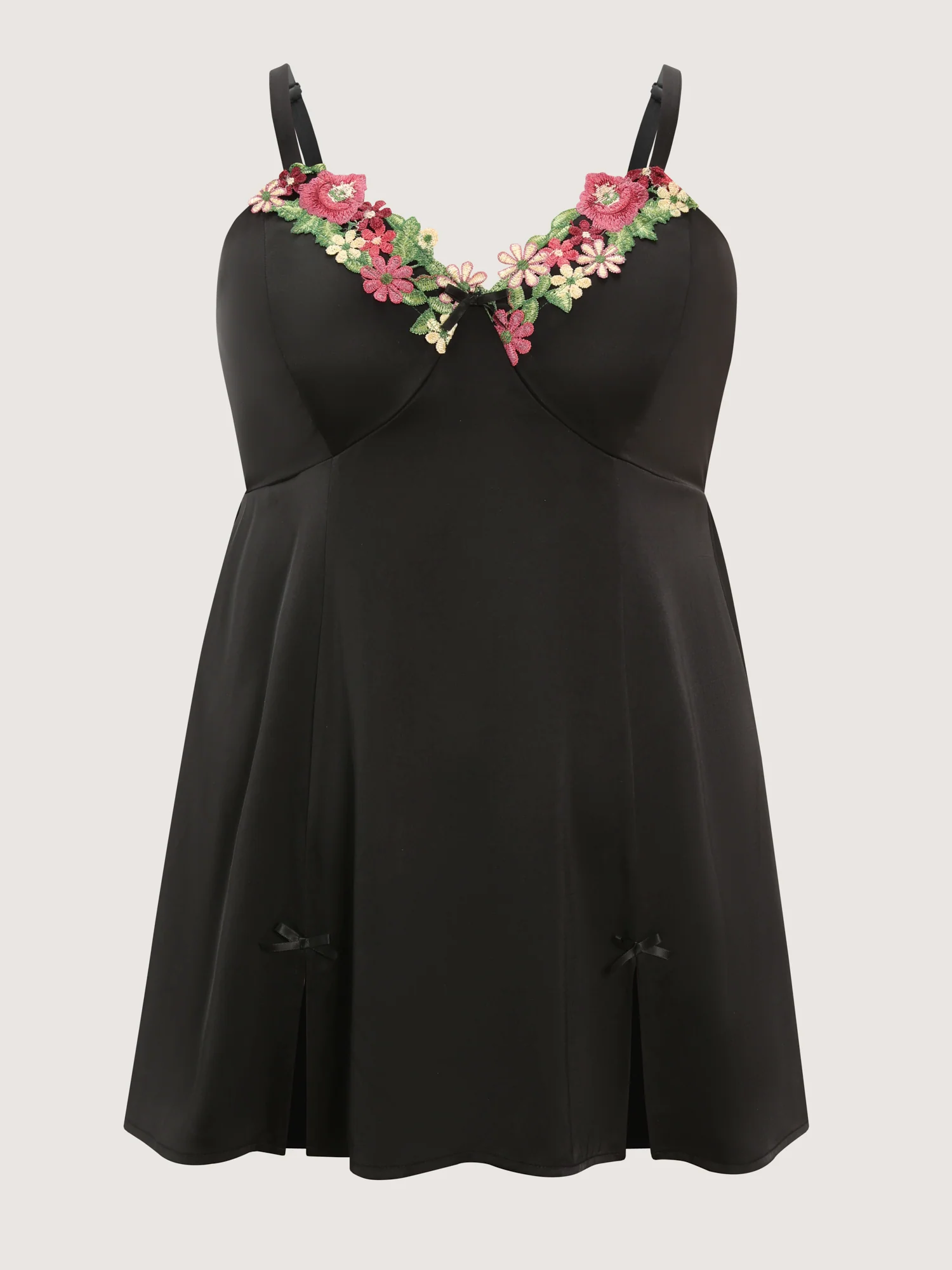 Floral Embroidery Satin Bow Detail Lounge Dress - Image 7